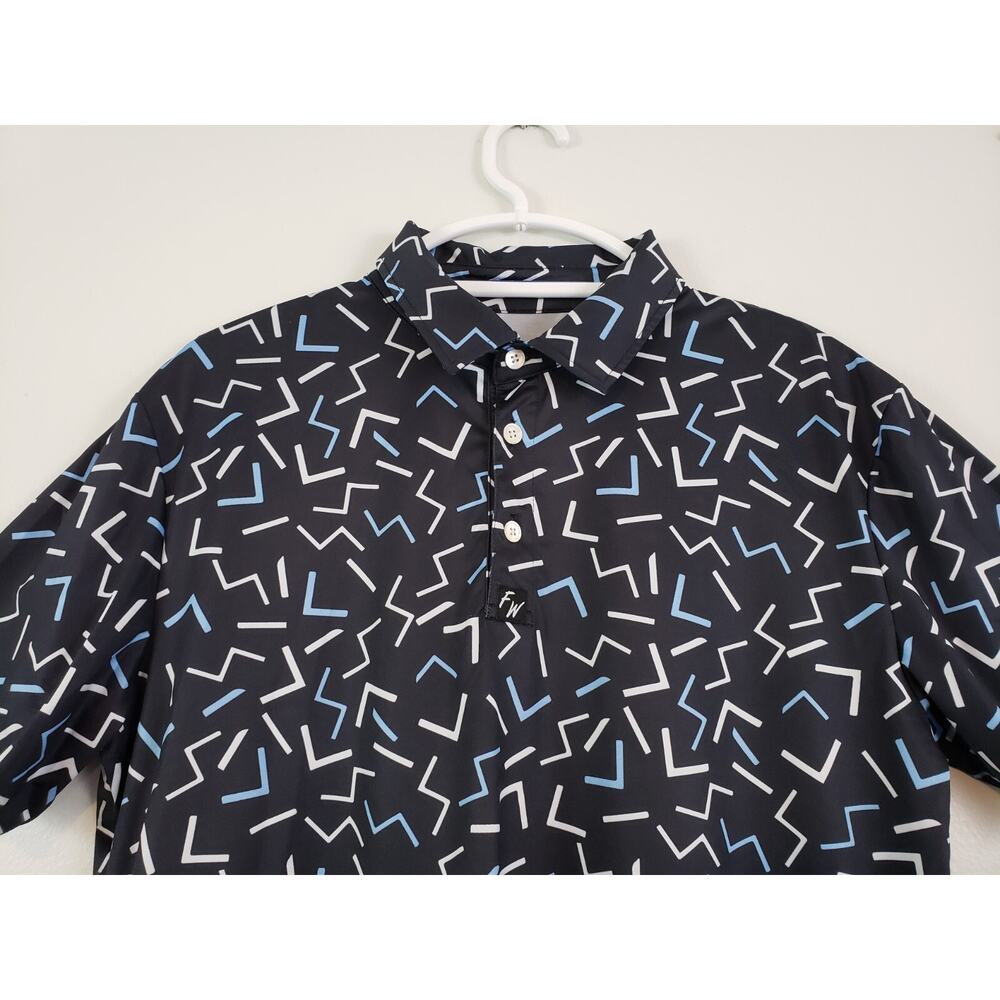 Y2K FULL WEDGE Mens Golf Polo Shirt Size M Geometric Black Casual Gorpcore